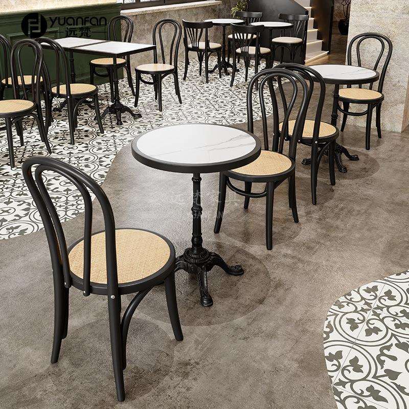 复古咖啡厅桌椅简餐店实木椅奶茶甜品店餐椅工业风西餐厅桌椅组合
