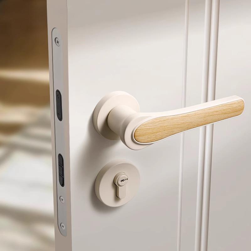 嘉奶森X32-X131堡卧室门房锁奶油风用房门锁室内中古风白门把家手