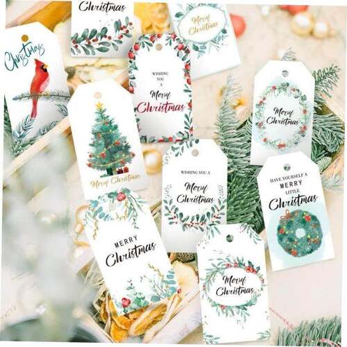 50pcs Merry Christmas Kraft Paper Tag Christmas Gift Hanging