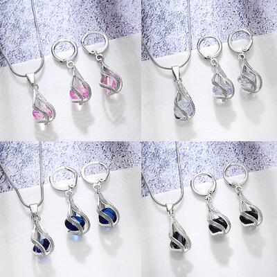 Female Rotating Water Drop Necklace Earring Set项链套装