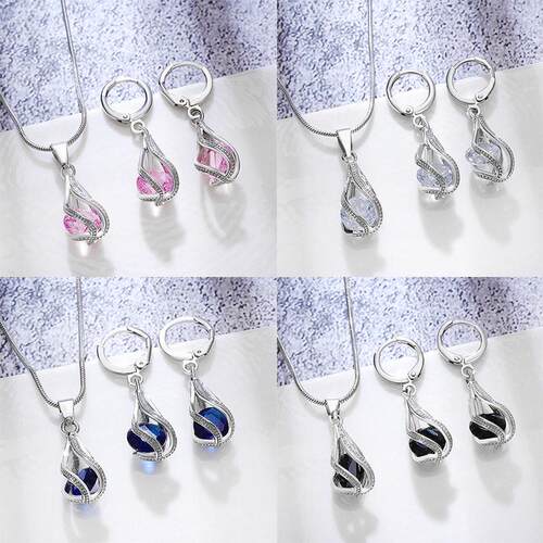 Female Rotating Water Drop Necklace Earring Set项链套装