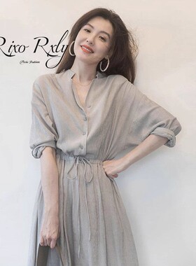 RIXO RXLY夏季法式茶歇长裙覆古温柔裙设计感小众棉麻衬衫洋装