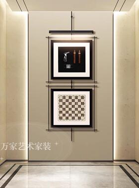 金属吊杆发光壁画轻法式复古装饰画灯光画氛围感壁灯玄关双联挂画