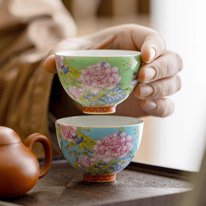 宫廷风功夫茶珐琅品茗陶瓷茶杯