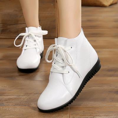 高档面秋二冬季靴休闲软底软妈妈鞋真皮鞋子中年女鞋加绒平底短女