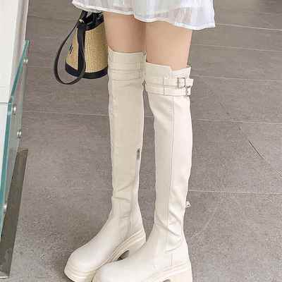 不掉筒方糖过膝长靴女厚底2025年秋冬新款弹力瘦瘦靴小个子长筒靴