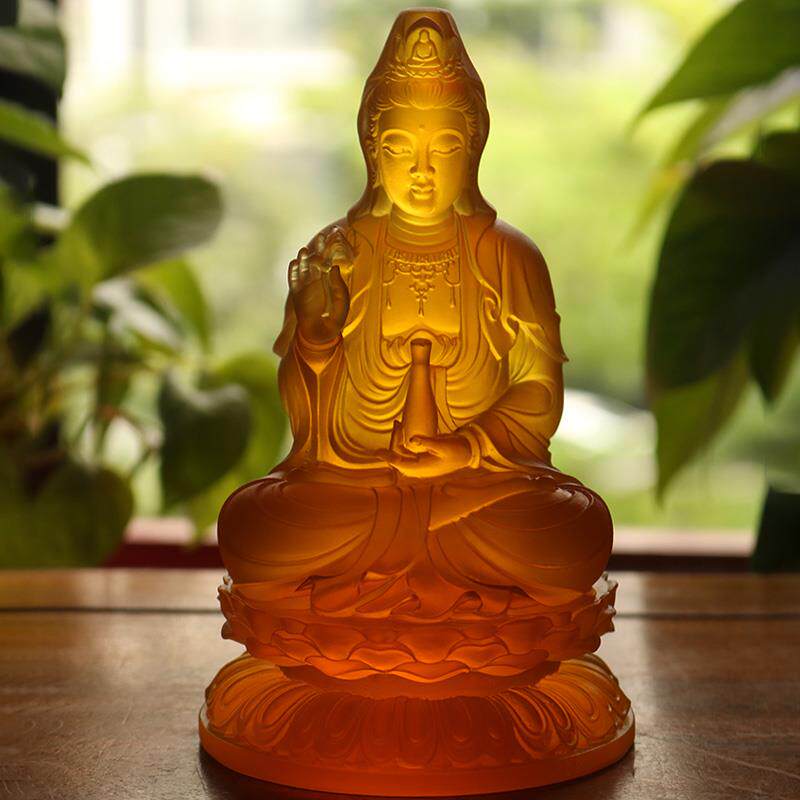 正品乐观佛禅艺术古玻璃音工菩萨佛像艺品汽车摆件家拜