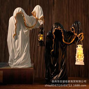 美式跨境幽灵巫师提灯暗黑系神秘黑衣人桌面万圣节创意装饰摆饰