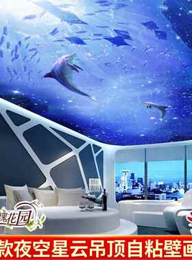 天花板装饰吊顶壁纸房顶墙贴画3D立体墙纸宇宙星空太空星云自粘画
