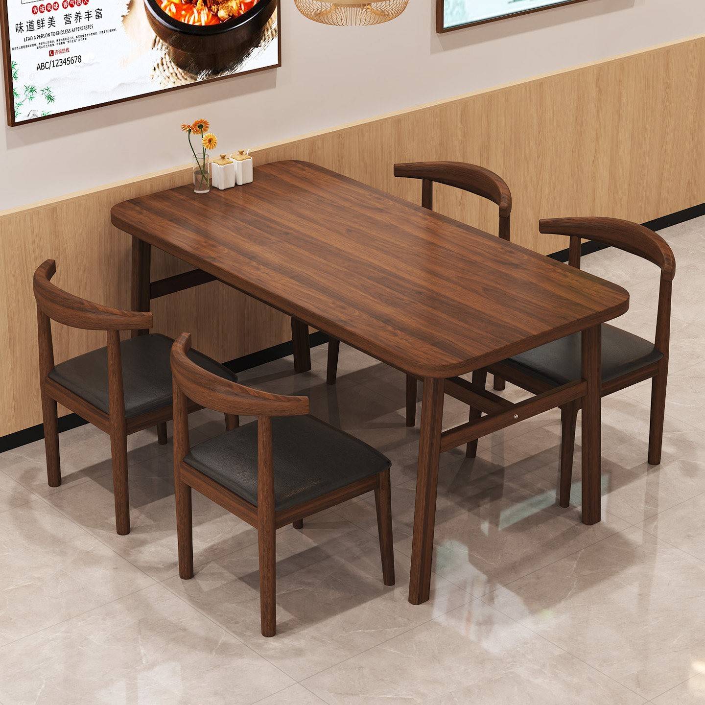 餐桌家用小户型客厅吃饭桌子餐饮小吃面馆早餐快餐店商用桌椅组合