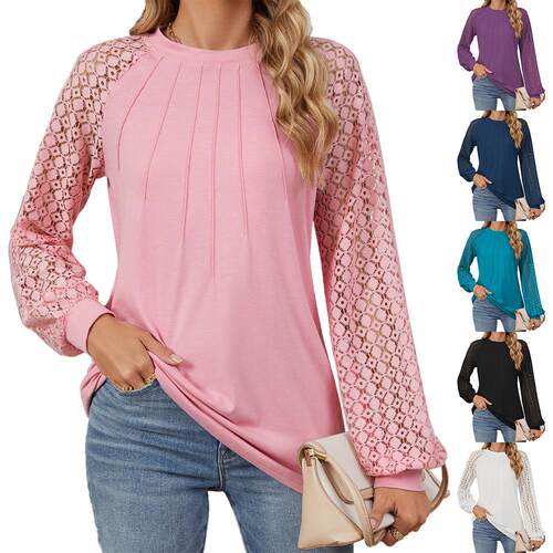 Lace patchwork long sleeved T-shirt top for women