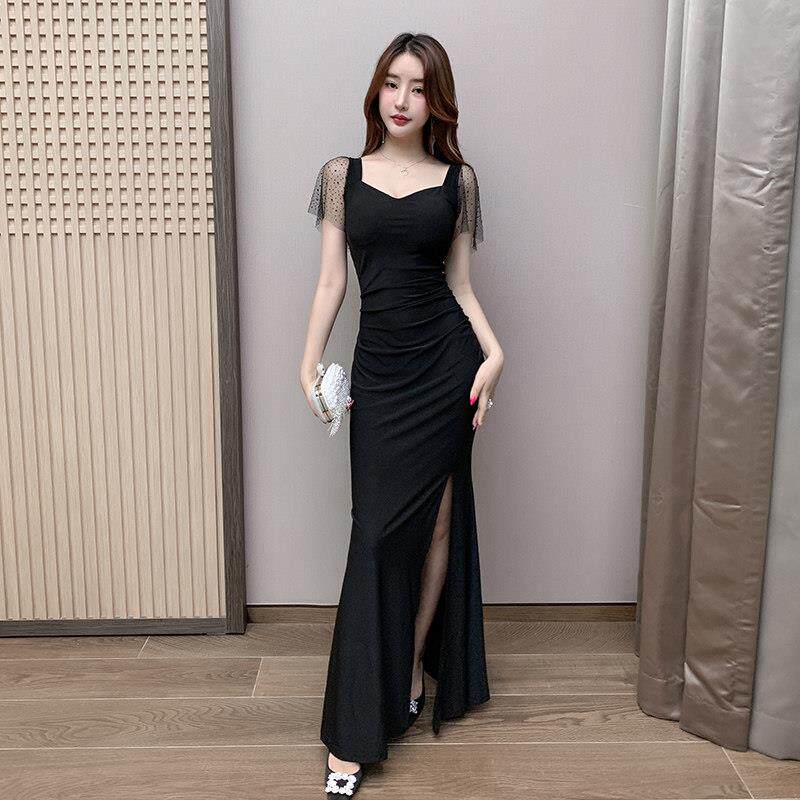 2025夏季女装性感辣妹修身足浴店U领露背夜场夜总会工作服连衣裙