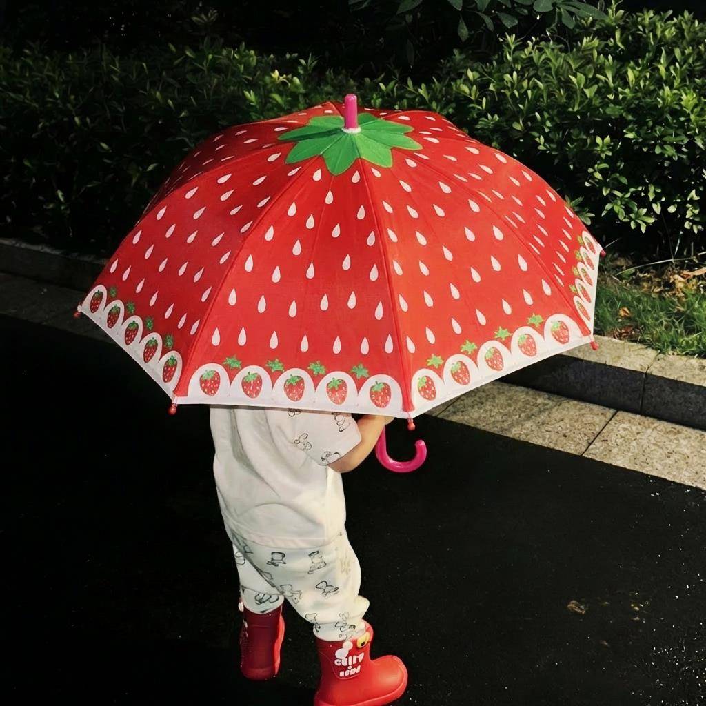 草莓儿童雨伞晴雨伞小学生上学自动伞室外长柄伞幼儿园小巧便携