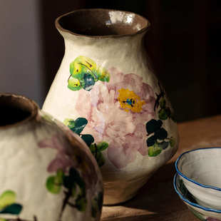 镧林新中式 侘寂风陶瓷花瓶客厅轻奢高级感水培插花器民宿酒店怀袖