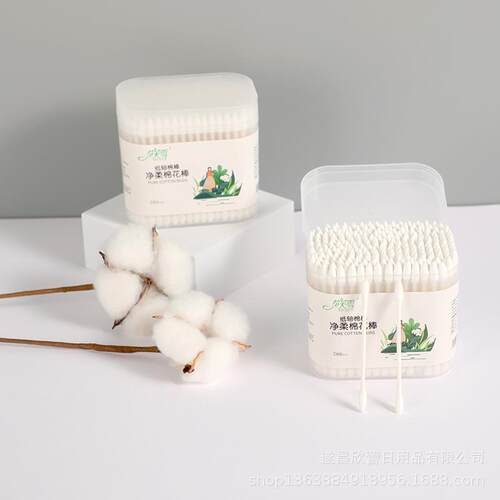 新款直销花芙雪工厂200支纸棒棉签尖圆方盒化妆卸妆掏耳朵白色棉