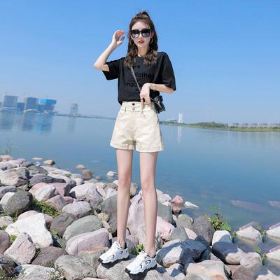 杏色牛仔短裤女高腰2026年新款夏韩版显瘦休闲A字白色阔腿短裤热