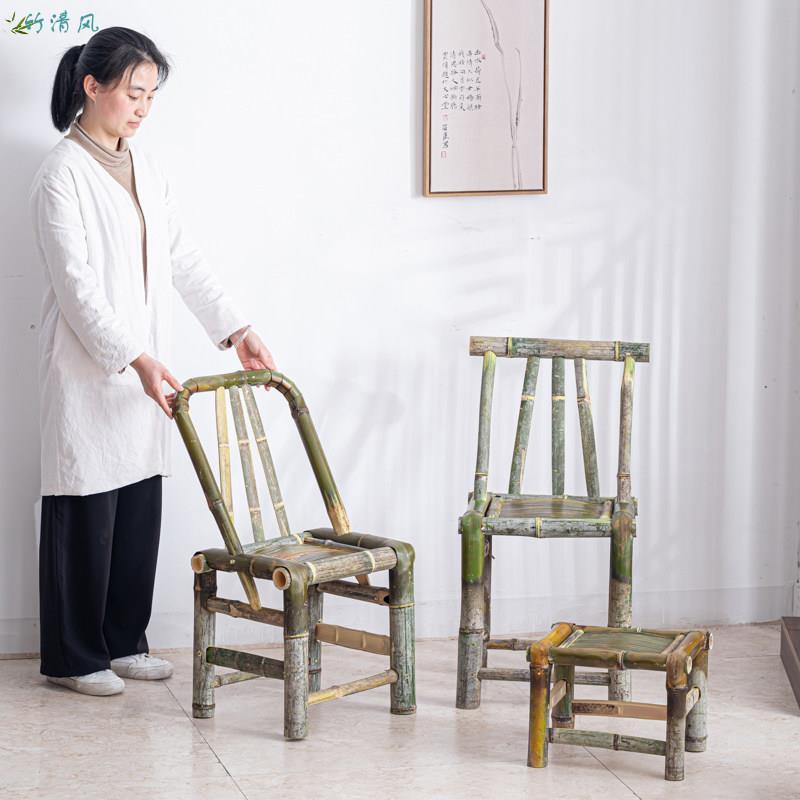 纯手工竹制靠背椅 家用老式竹椅子 茶室庭院竹凳 田园风格编织竹