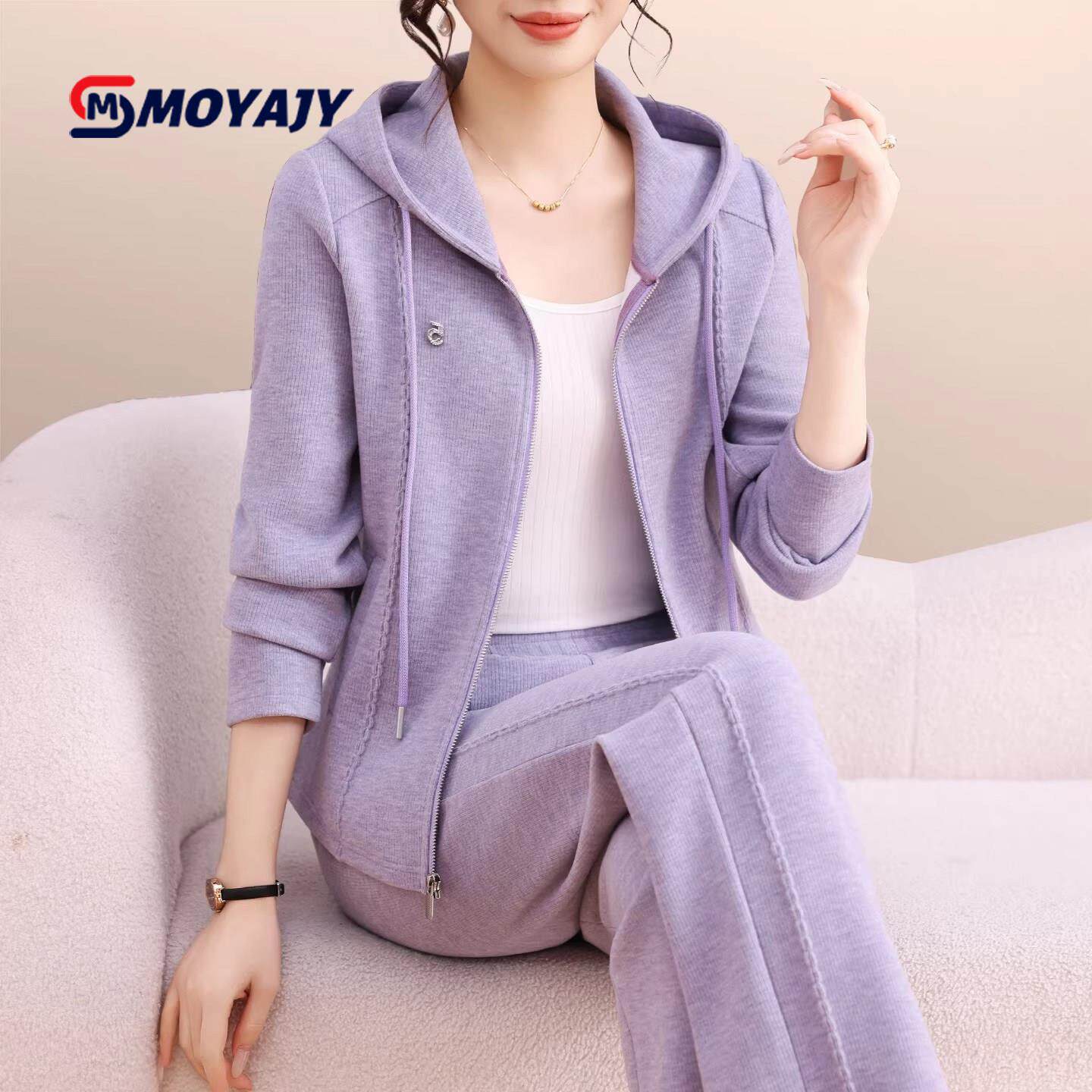 MOYAJY品牌2026年春秋休闲运动套装女时尚宽松洋气连帽卫衣两件套