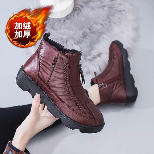 正品冬季老绒北京布鞋女棉鞋加保暖中鞋老年妈妈防防水老人休闲棉