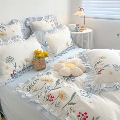高档小清新1000s水纯棉四件套洗园纯棉田公合主风格绣花被套纯棉