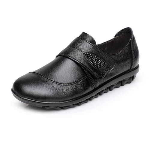 高档妈妈牛皮平跟鞋33码妈妈鞋鞋平底小码中老年女鞋皮牛鞋女单大