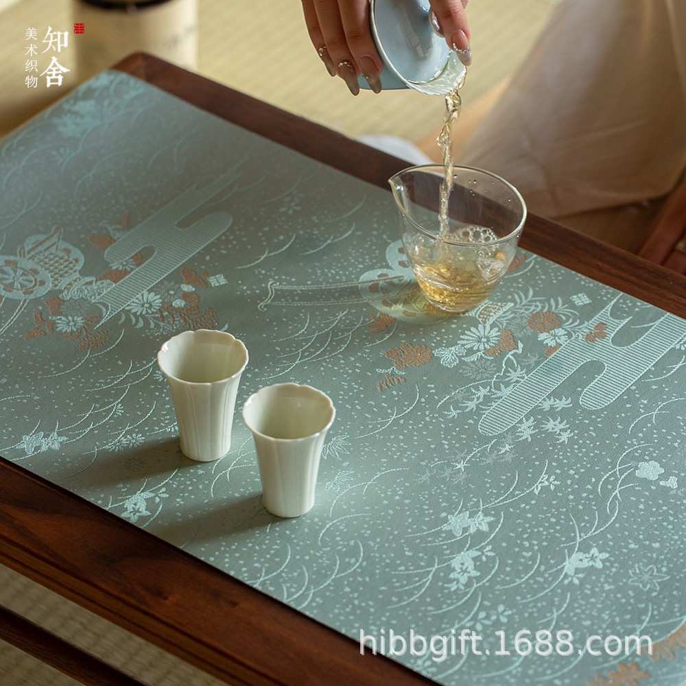 新款知舍 载春归织锦茶席套组中式茶桌台布垫子双面禅意布艺桌旗