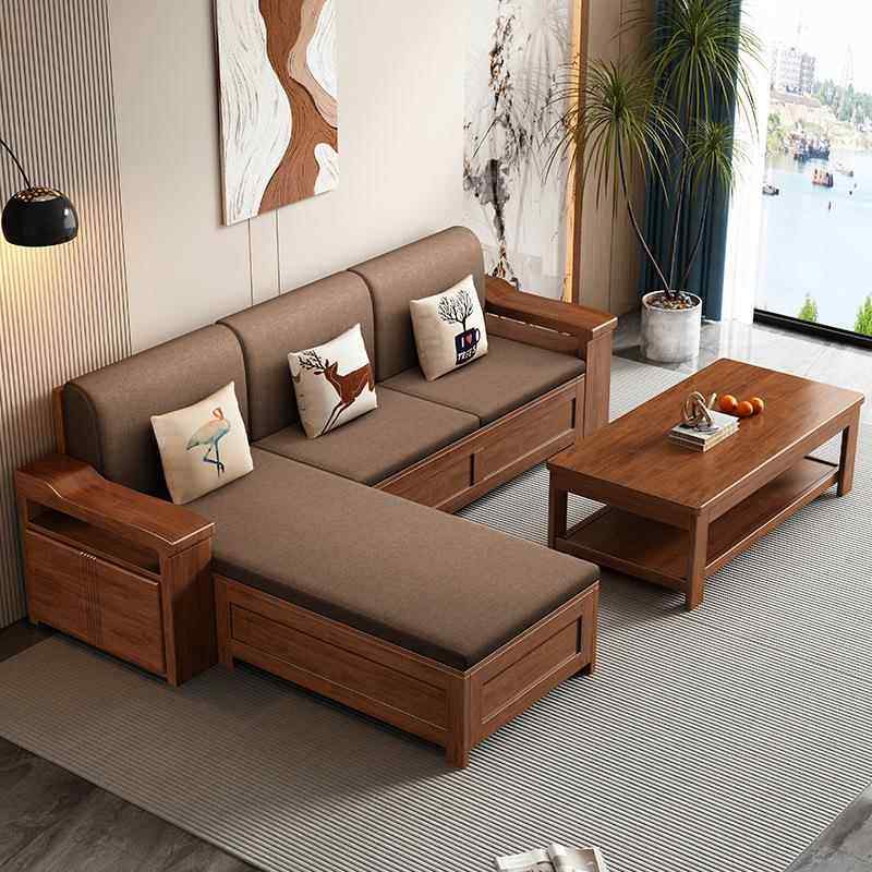 实木沙发小户型现代简约中式贵妃沙发客厅木质储物家具中式