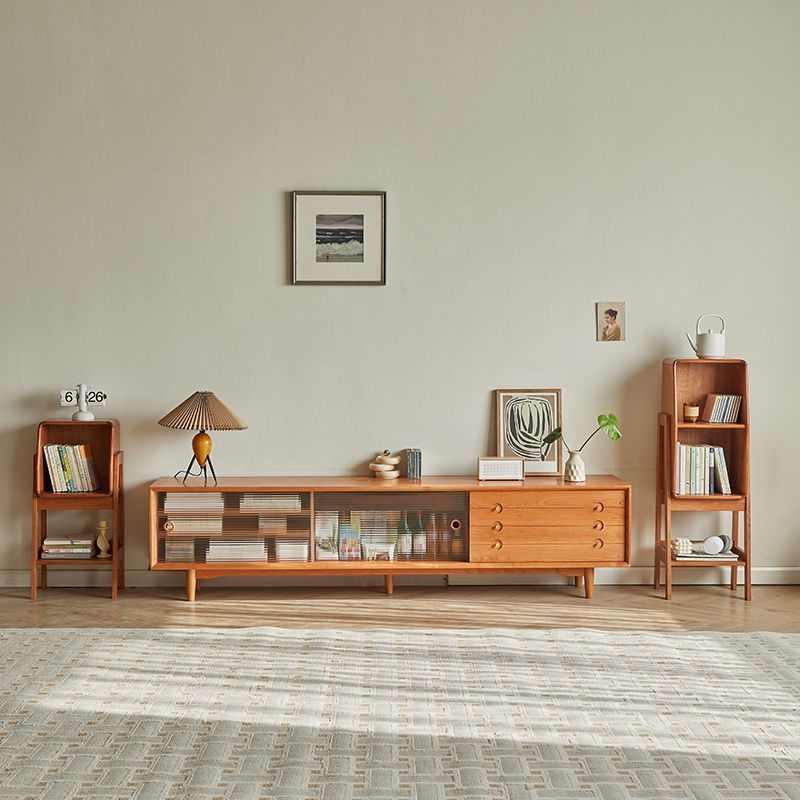 实木家用置物架书架北欧落地客厅书柜简约床头储物收纳电视边柜