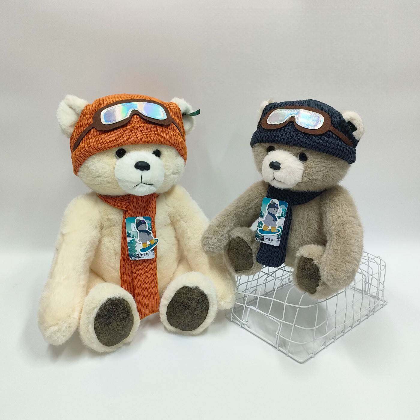 呆萌滑雪服泰迪熊毛绒玩具陪伴公仔可爱围巾熊礼物娃娃儿童玩具