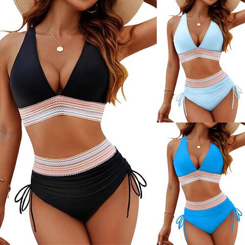 Women's high waisted bikini split suit collar tie bikini