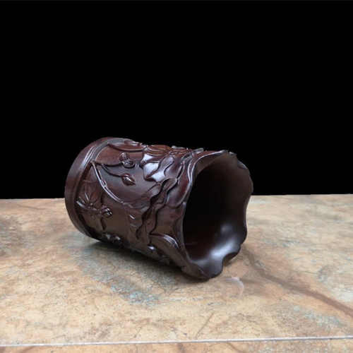 厂家直供黑檀木雕笔筒居家办公桌面礼品木雕文房木质工艺品摆件