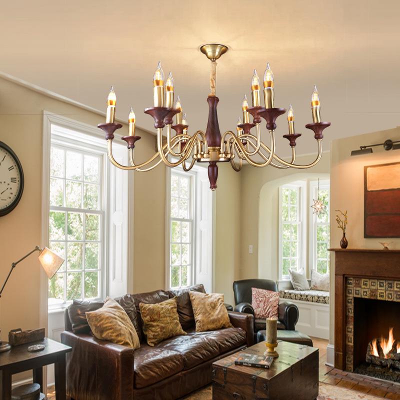 铜本色中古风客厅吊灯美式复古意式餐厅卧室书房酒店高级蜡烛灯