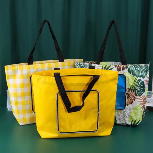 工厂花色可折叠化妆品包装袋 大容量多色涤纶布袋 方底手提袋