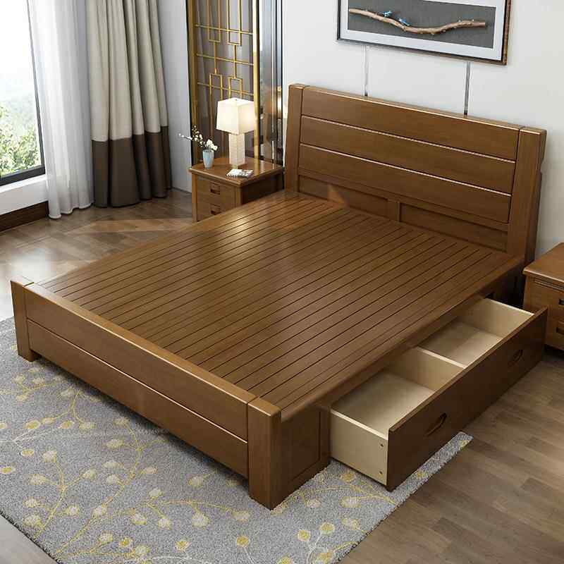 实木床双人床1米.8中新式双人大床1.5床三块板#M现代简约主卧婚工