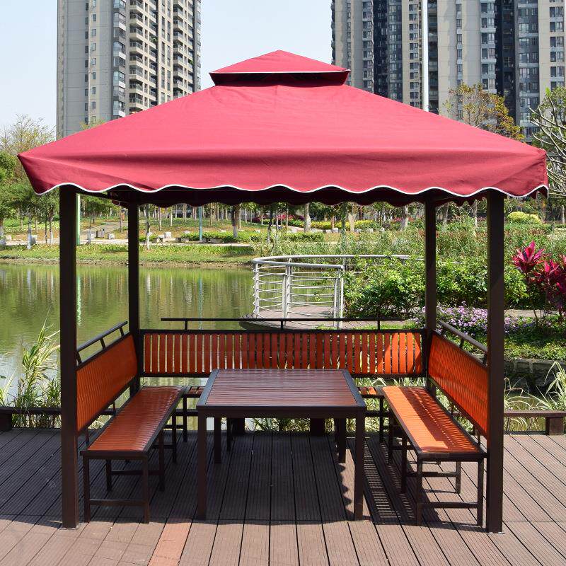 户外凉亭别墅庭院遮阳棚农家乐工地茶水亭室外防腐木凉亭铁艺亭子