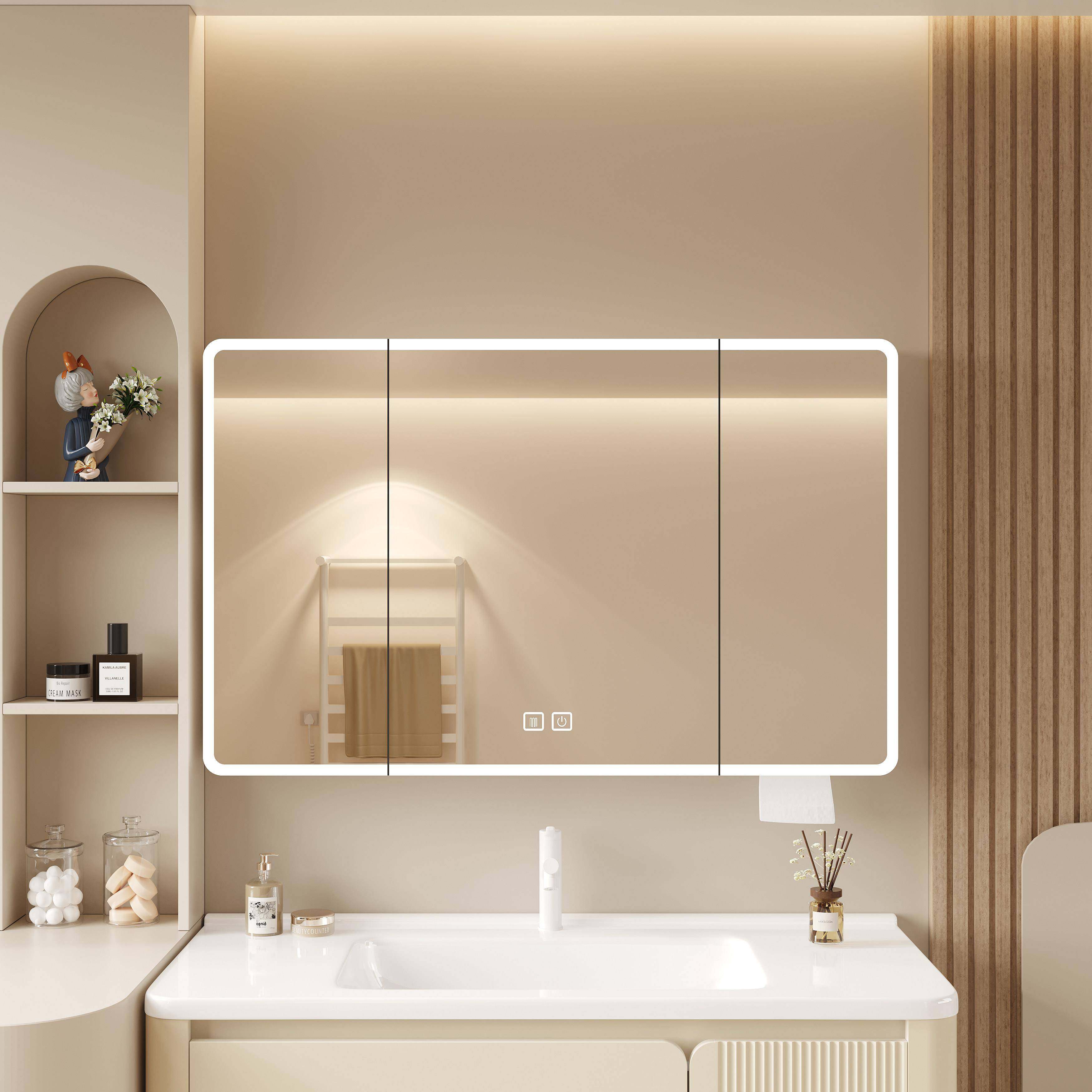 加宽奶油风蜂窝铝圆弧角智能镜柜挂墙式镜箱浴室卫生间美妆收纳柜,家装主材,浴室镜柜,淘宝优惠券,粉丝福利购,淘宝优惠卷