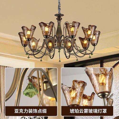 客厅203厅主灯饰古风法式新款设计中感复古实木简大约风吊中山灯