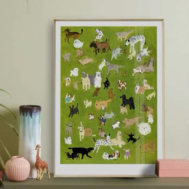 趣味可爱动物小众摆抽象饰装画墙画客玄关厅挂动物集合画宠物店壁