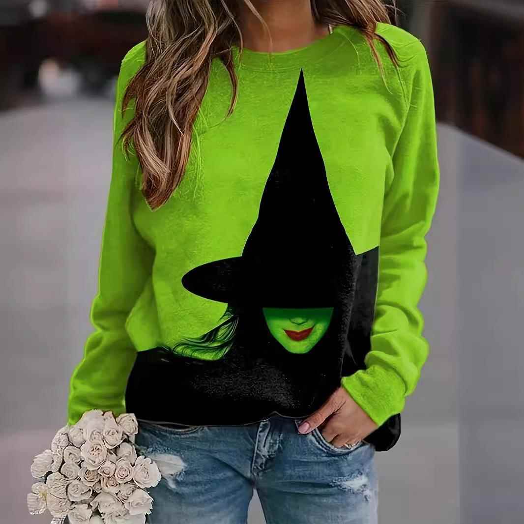 Womens plus size witch long sleeve loose casual round neck