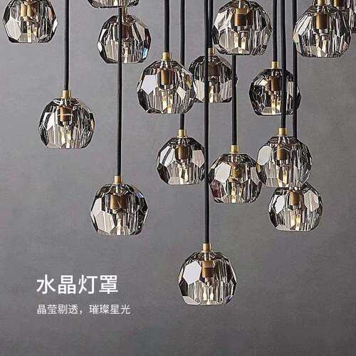 RH设计师复式loft别墅旋转楼梯间长线吊灯北欧后现代轻奢水晶吊灯