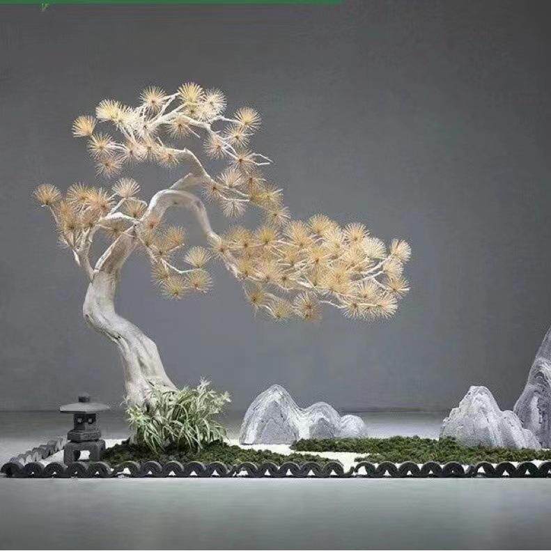 松树迎客松罗汉松马尾松假树牙签松木雕造景枯树玄关摆件绿植盆景