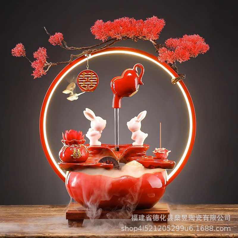 中式婚庆娃娃一对悬壶流水结婚客厅布置婚房装饰品摆件送新人礼品