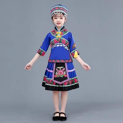 高档族壮儿童服装三族月三舞蹈服饰男女童演出服彝族瑶少数民族演