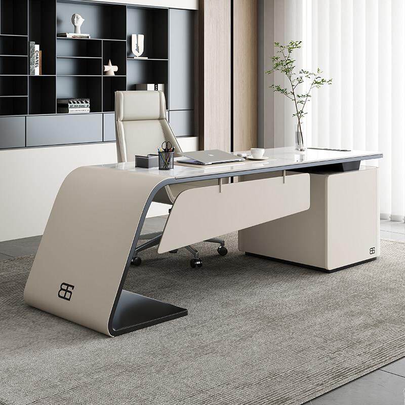 轻奢岩板书桌意式极简办公桌椅组合现代简约家用书房高级感电脑桌