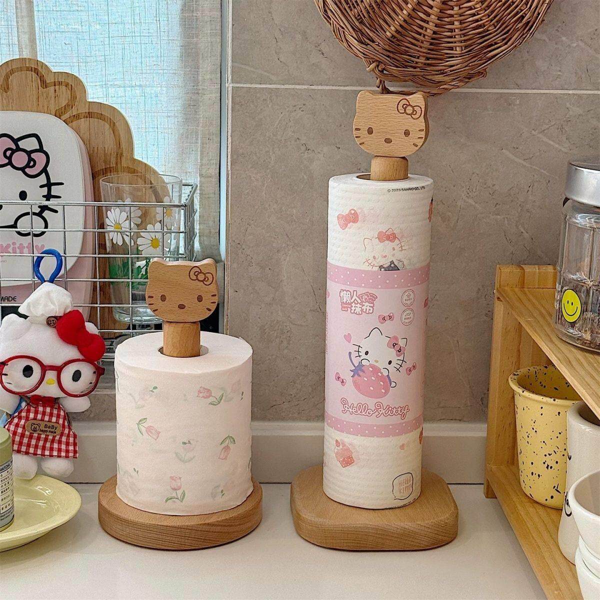 【新家的100个快递】卡通kitty猫实木纸巾架厨房置物架卷纸保鲜膜