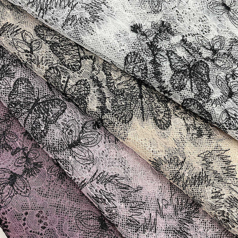 经编蕾丝布料批发 蝴蝶刺绣面料蕾丝多色 抱枕女装桌布装饰布面料