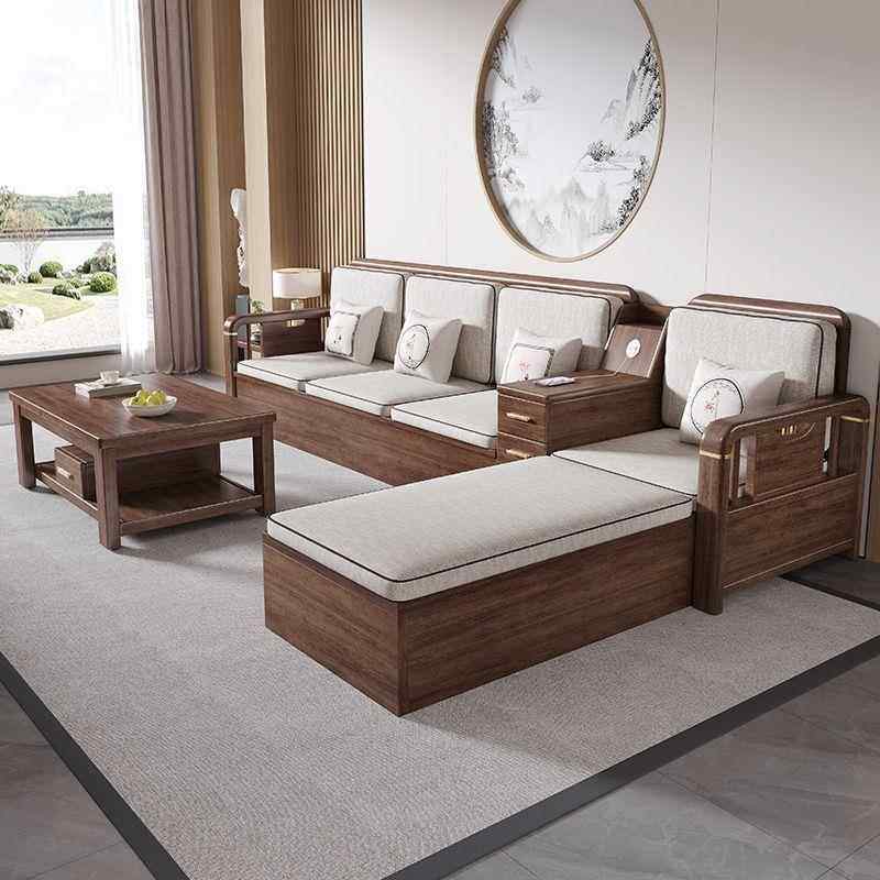 现代简约轻奢储物中式家具胡桃木实木沙发组合新中式客厅大小户型