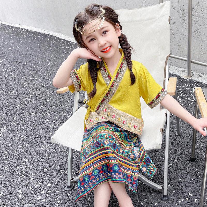 女童夏装汉服套装夏季新款少数民族风服装傣族舞蹈儿童六一演出服图片