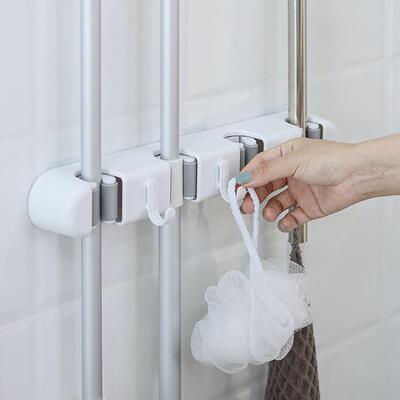 Extended Mop Holder, Bathroom Mop Hanger, Wall-Mounted Mop C
