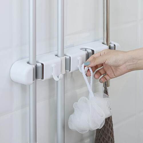 Extended Mop Holder, Bathroom Mop Hanger, Wall-Mounted Mop C